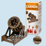 Wooden model of a cannon and its packaging on a white background